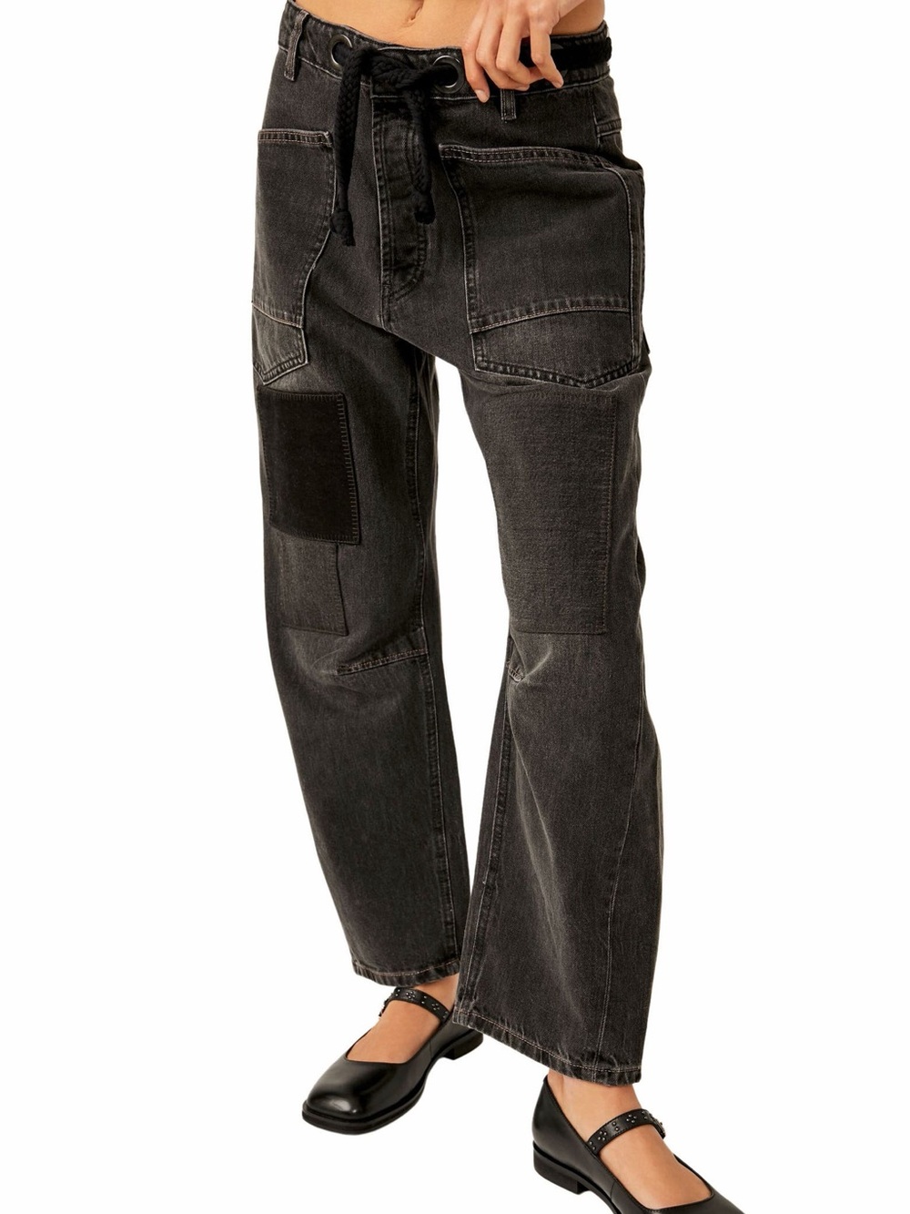 Free People Moxie Low Rise Drawstring Barrel Leg Jeans